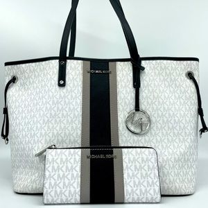 Michael Kors Large Logo Stripe Tote Bag & Wallet Set